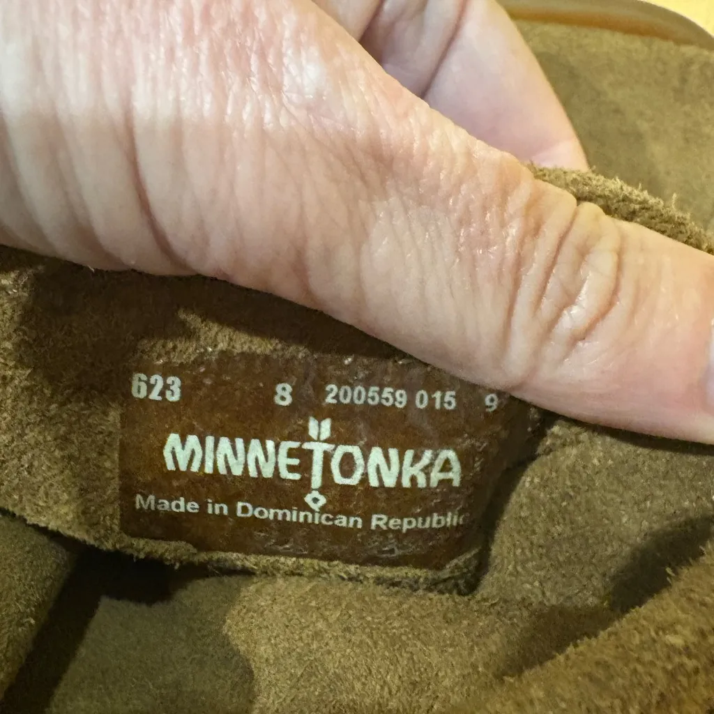 Minnetonka Double fringe Tramper lace up suede boots booties brown 8 moccasin - Image 5