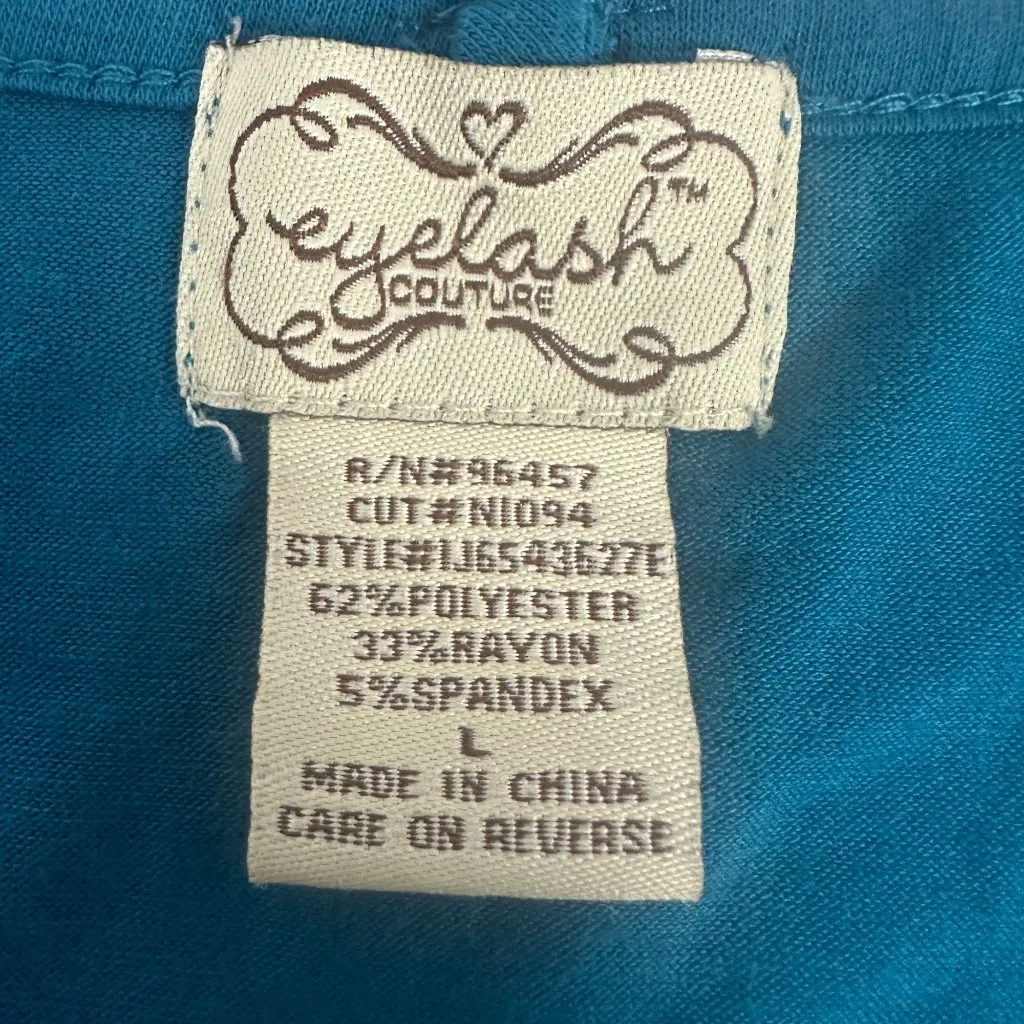 Eyelash Couture Womens Blue 34 Sleeve Scoop Neck Lightweight Knit Top Size L - Image 3