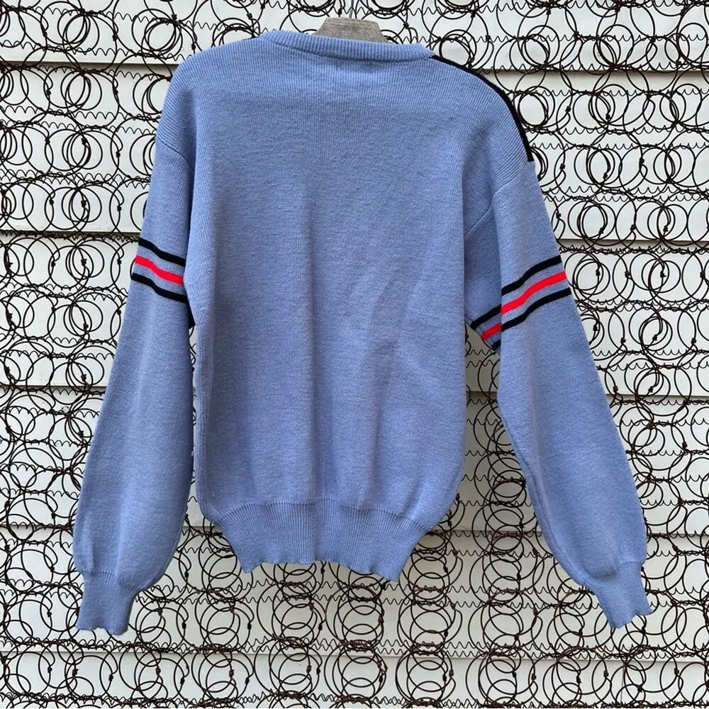 Vintage 89s gray black red color block knit crewneck sweater MEDIUM - Image 3