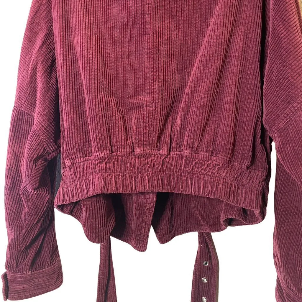 Free People Women's‎ Red Slouchy Dolman Corduroy Moto Jacket Size M - Image 2