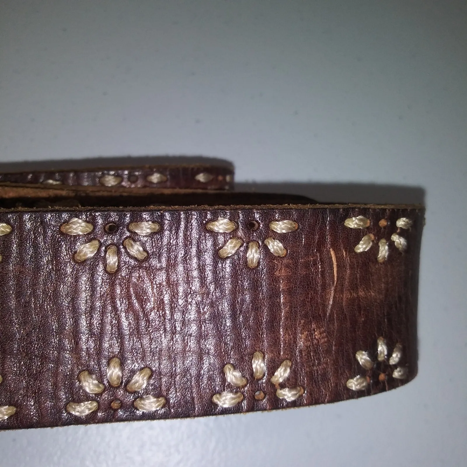Aeropostale Vntg Leather Brown Embroidered Boho Women's Belt Size L - Image 4