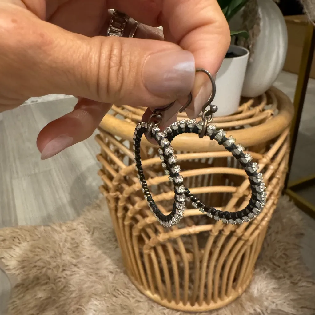 Saks Fifth Avenue Black and Silver Diamond Dangle Hoop Earrings - Image 10