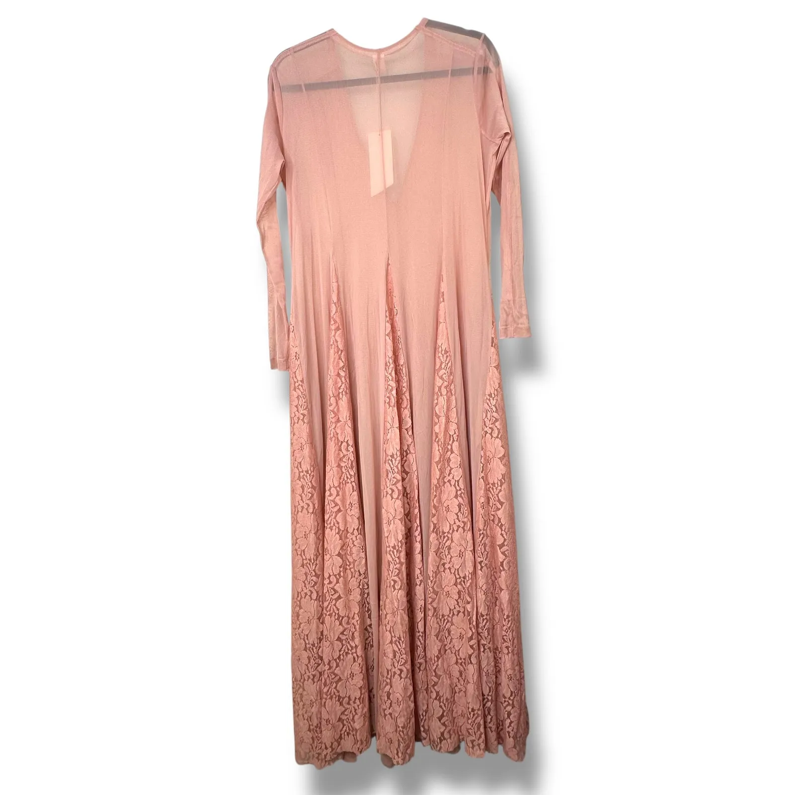 We Are HAH (Hot As Hell) Mama C Long Sleeve Copper Rose Sheer Lace Maxi Dress Pink Size M - Image 8