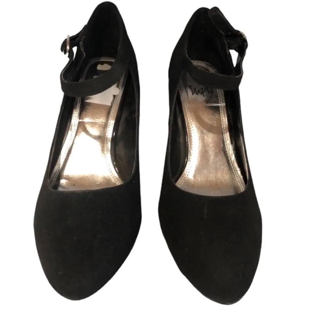 Impo MaryJane Style Tawny 3.5 inch Black Faux Suede Patent Leather Heels Size 10 - Image 5