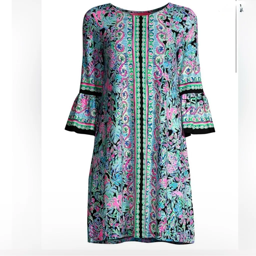 Lilly Pulitzer Blue Green Pink Ophelia Fall Spring Sundress Dress Womens XXS - Image 3