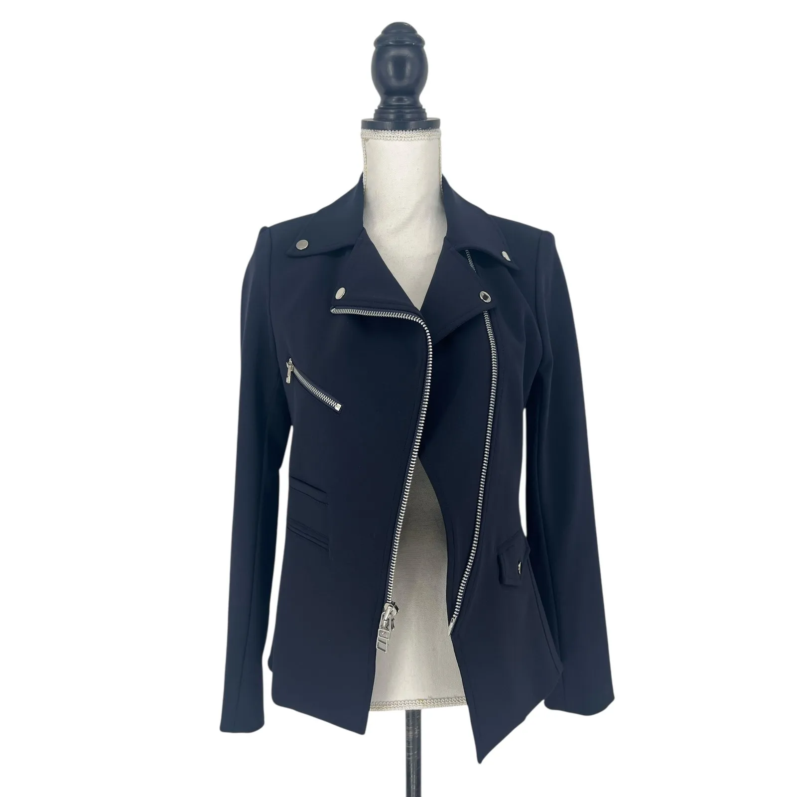 Veronica Beard Hadley Scuba Moto Jacket Navy - Image 9
