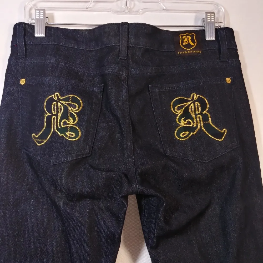 Rock & Republic Dark Straight Cosbie Jean Green Blue Plaid Detail Size 29 - Image 7