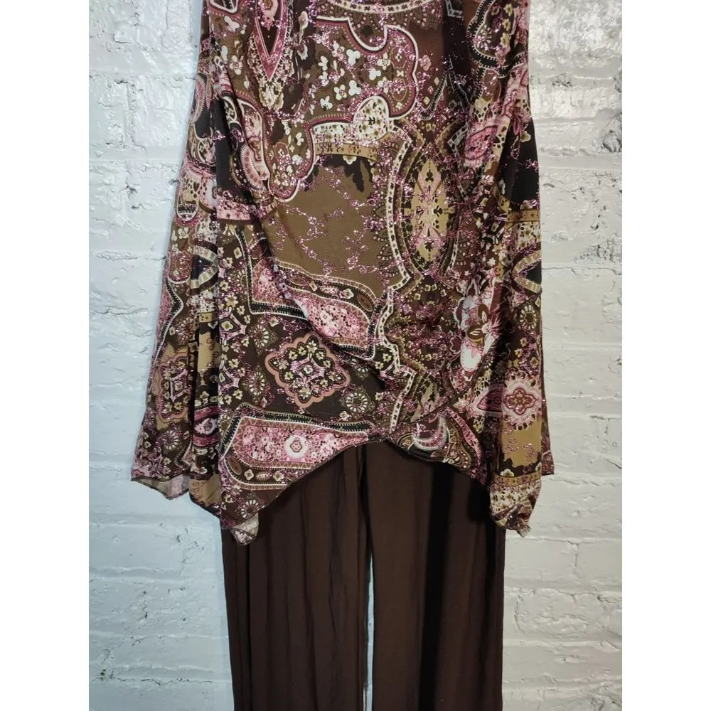 y2k jumpsuit boho print with glitter asymmetrical top size M Size M - Image 7