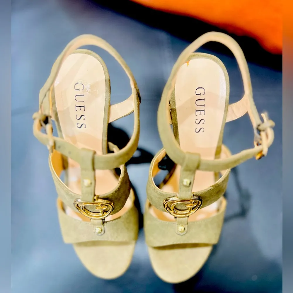 GUESS Womens Olive Green Tall Wedge Suede Espadrilles - Size 61/2 like new - Image 10