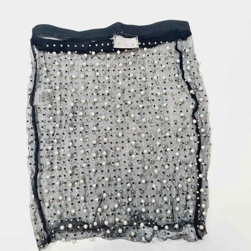 Beach Bunny Glitzy Girl Mesh Pearl Skirt in Black Small - Image 8