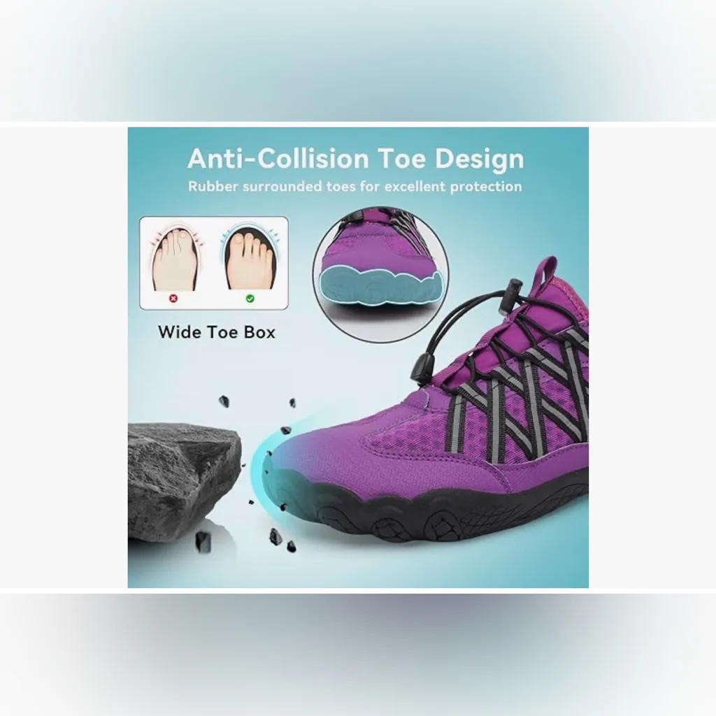 NEW Barefoot Water Shoes Wide Toe Box Lightweight Quick Dry Aqua Socks 7W/6M Purple Size 7 - Image 6