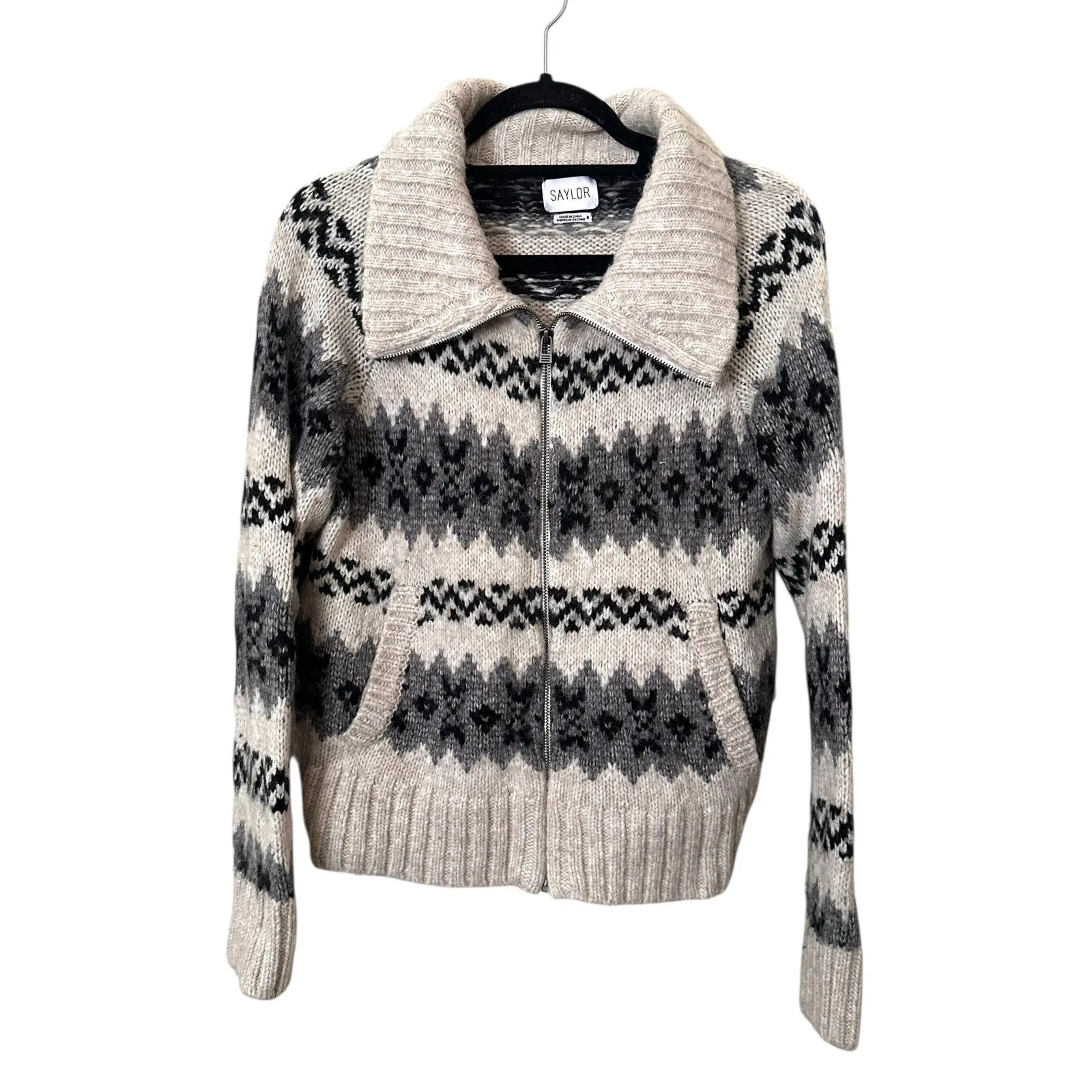 SAYLOR Daria Fair Isle Knit‎ Cardigan Medium - Image 2