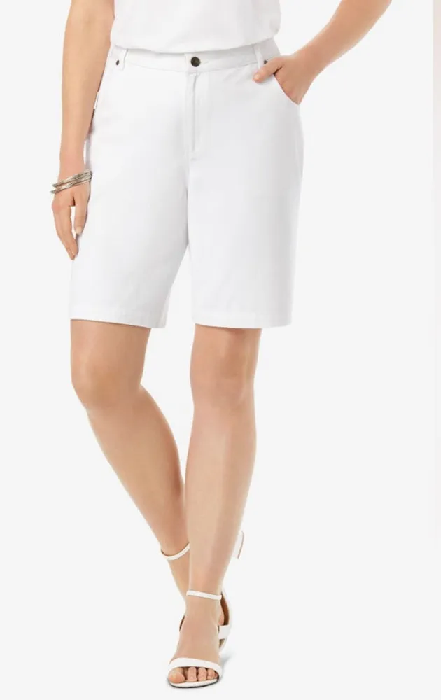 Catherines Classic Cotton White Denim Shorts Size 4X (3X) 26/28W - Image 1