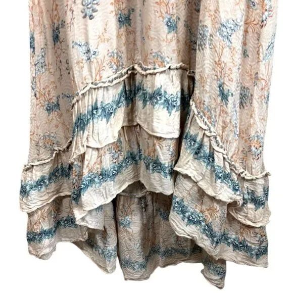 Chelsea & Violet Plisse Ruffle‎ Deep V-Neck Long Smocked Tiered Maxi Dress Sz M - Image 5