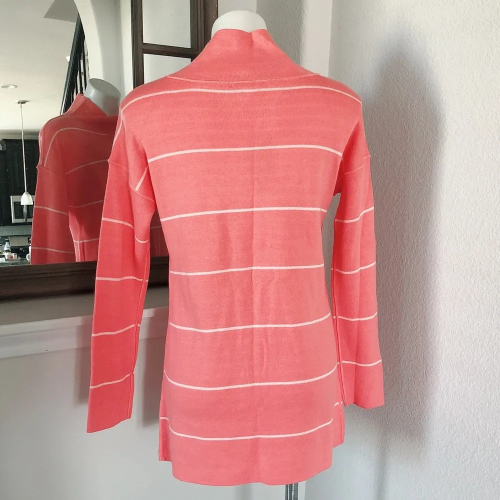 J.Jill  Reversible Turtleneck Sweater Cotton Stripe Grapefruit White Size S NWT - Image 6