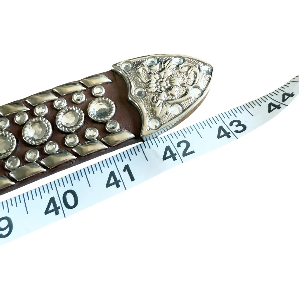 Women’s Rhinestone Cowgirl Rodeo Studded‎ Belt size SM Brown - Image 7
