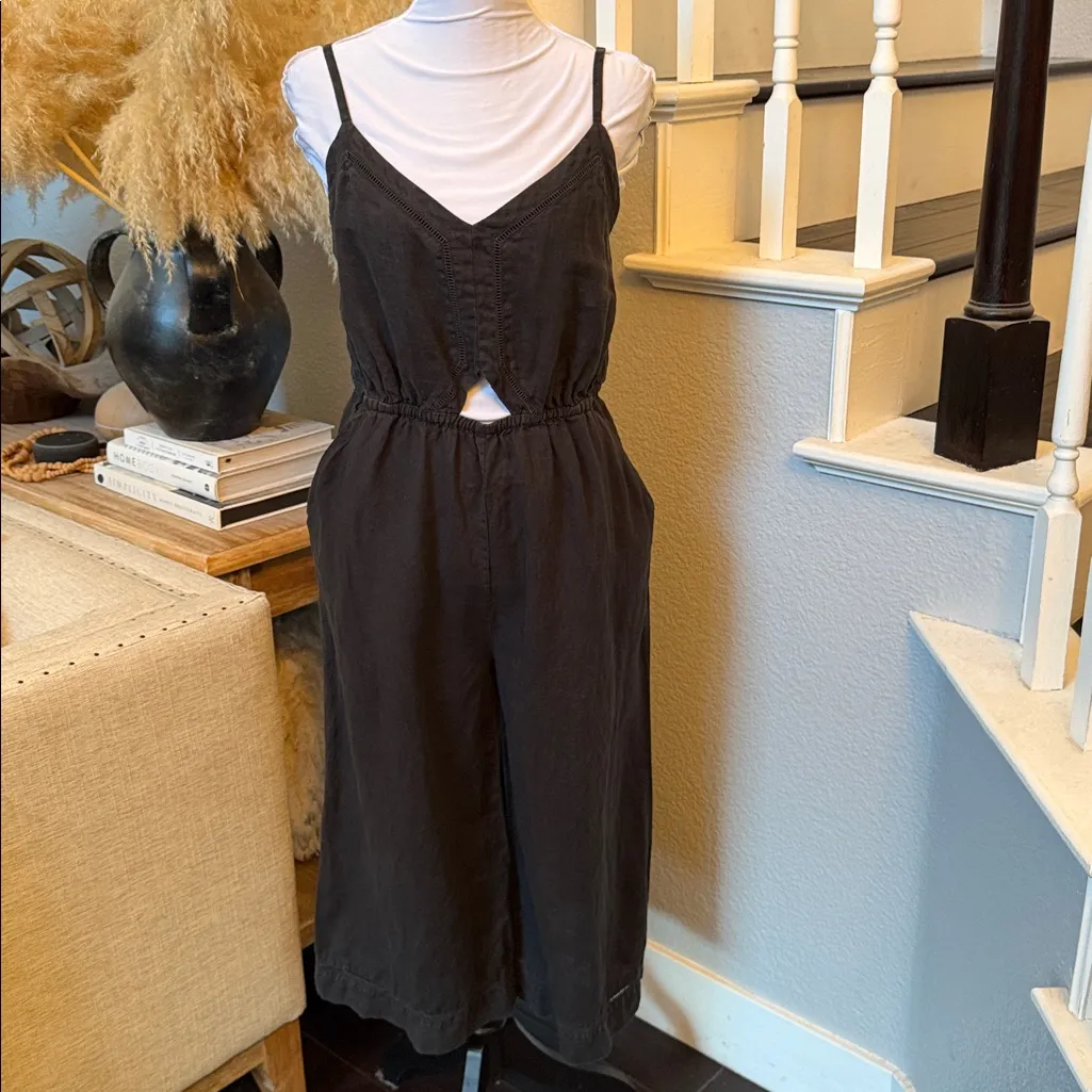 Joie Maisie 100% Linen Adjustable Strap Black Wide Leg Jumpsuit Size 12 - Image 3