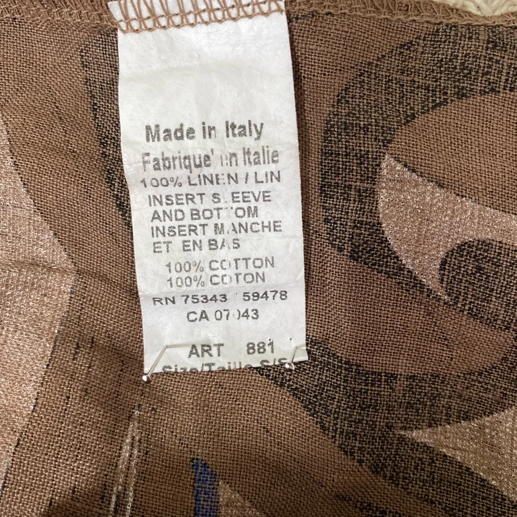 Terzo Millennio Women’s Linen Ruffle Hem Tunic Top Size S Made in Italy Brown - Image 4