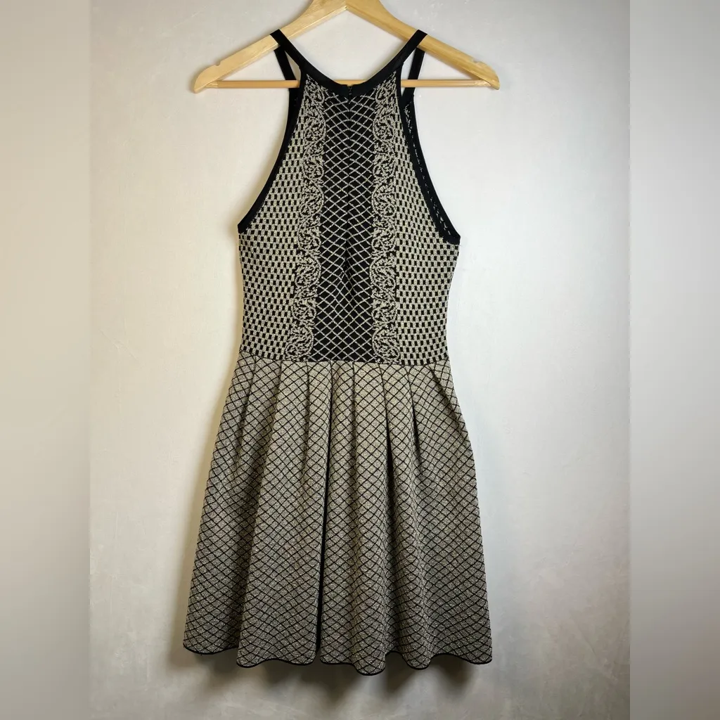 Parker Women’s Metallic Candace Fit Flare Knit Dress Black/Gold Sleeveless Sz L - Image 7