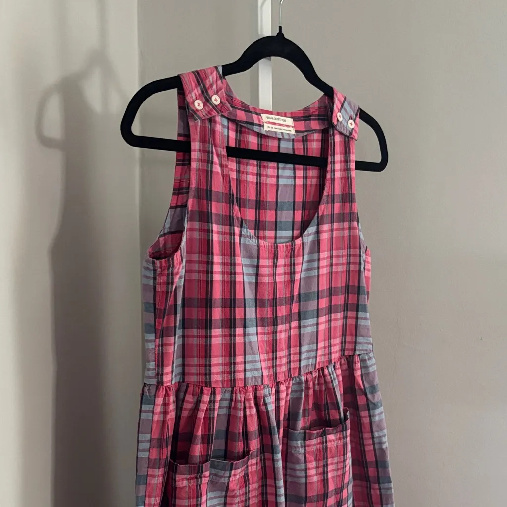 Urban Outfitters Pink & Blue Plaid Overalls Wide Leg Crop Length Womens Size XS - Image 3
