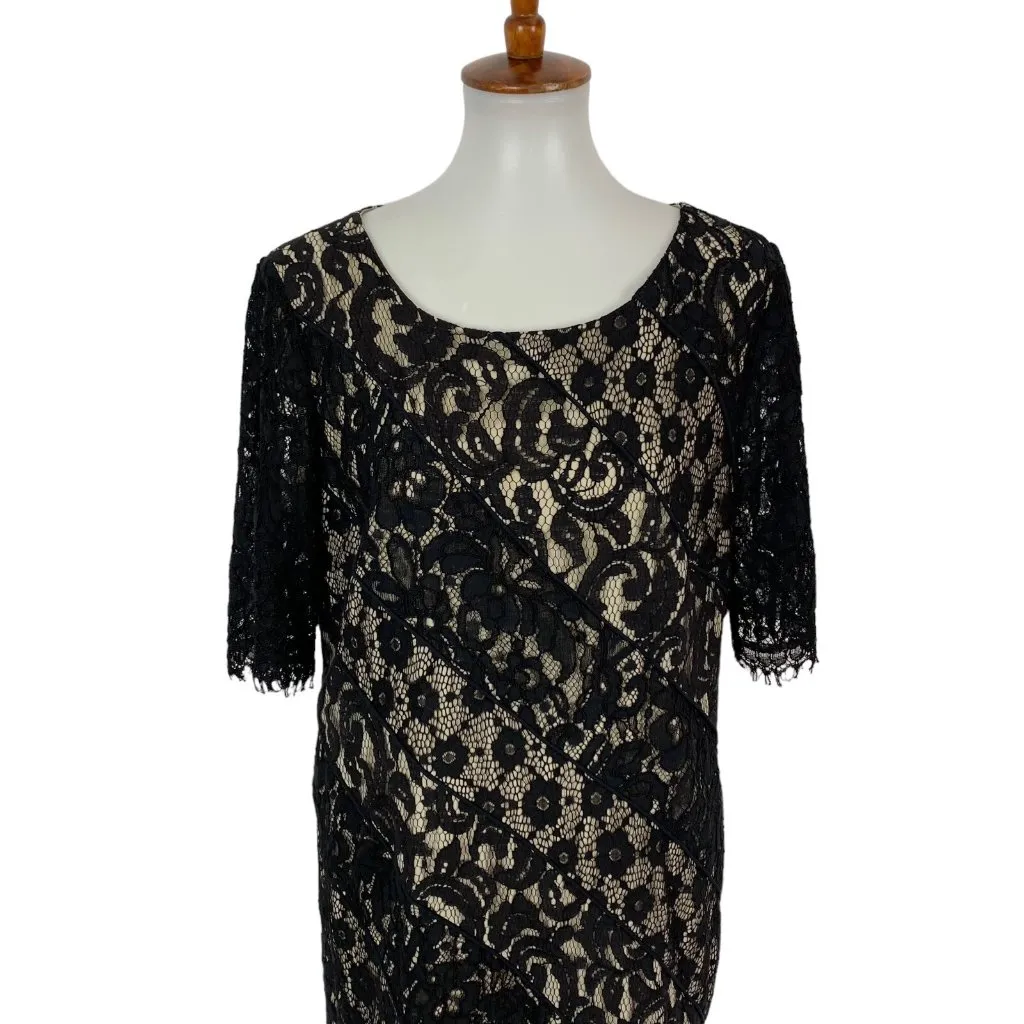 Katherine Kelly Formal Dress 15 Black Lace Midi Short Sleeve Cocktail Size 14 - Image 2