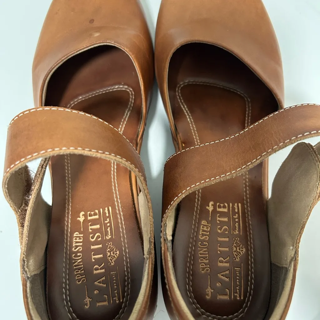 L’Artiste Mary Jane Wedge Shoes Tan Brown Size 9 US 40 EU - Image 8