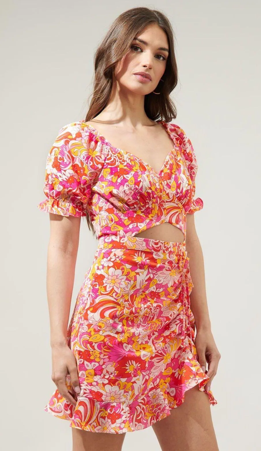 Sugar Lips Mellow Groove Satin Ruched Cutout Mini Dress - Image 3