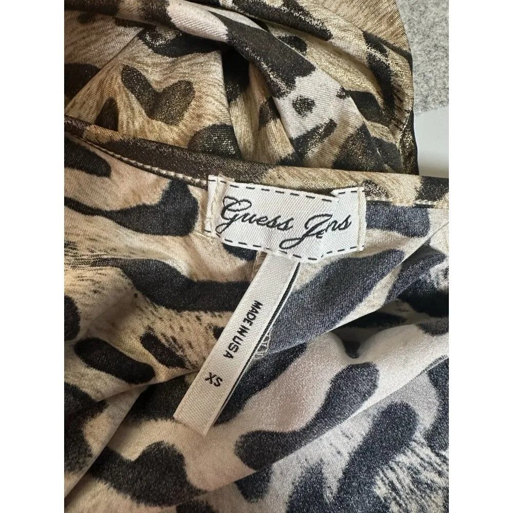 Guess Jeans XS Womens Slip Dress Leopard Bodycon Nightgown Vneck Sexy Open Back - Image 13