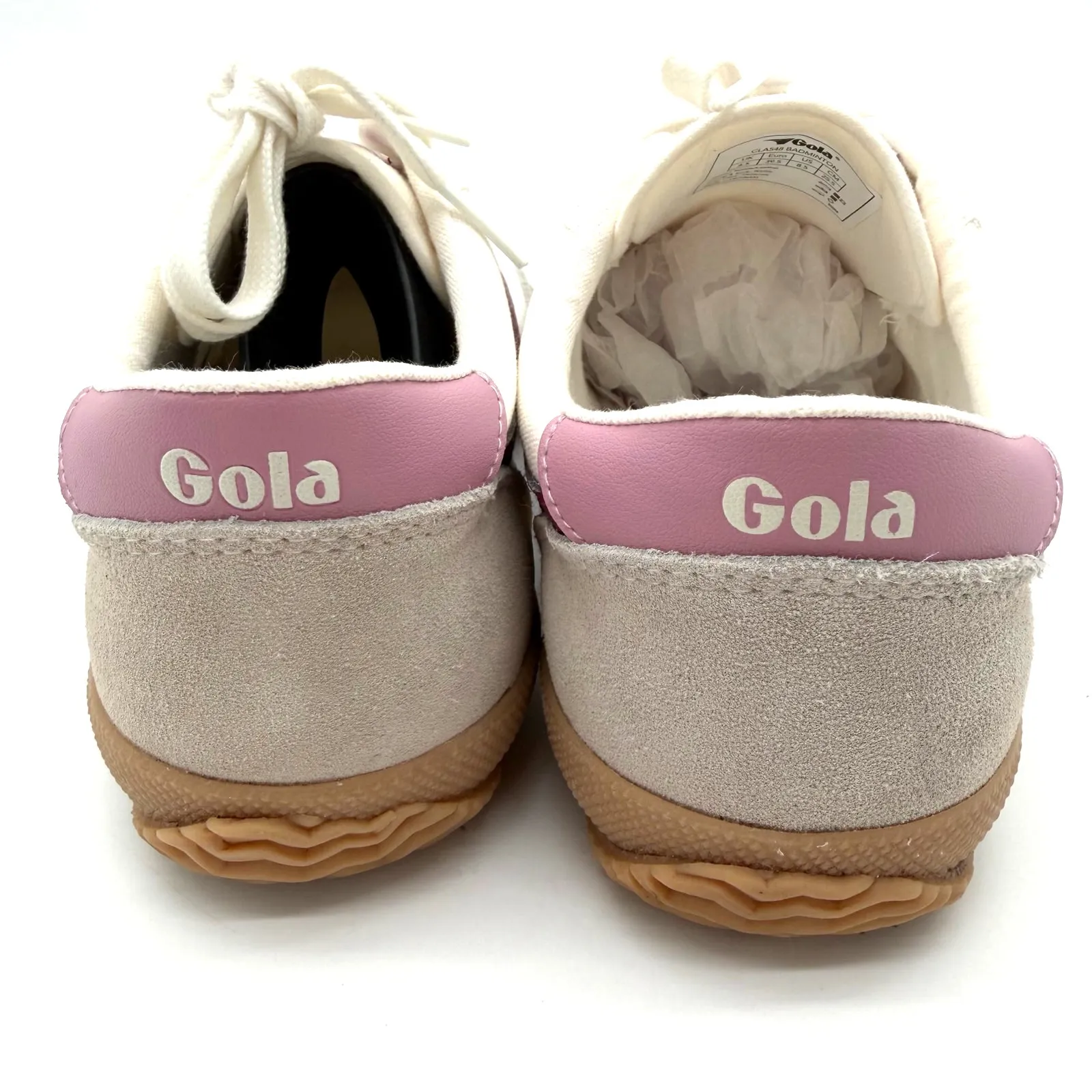 Gola Badminton Court Canvas Suede Off White Cerise Candy Retro Sneakers 8.5 Pink - Image 6