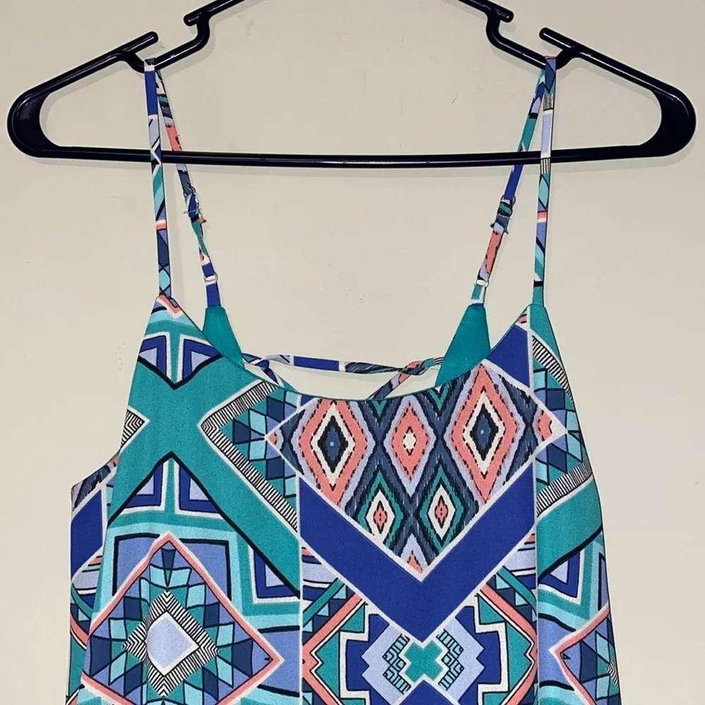 Everly small women’s spaghetti strap dress geometric print long slit up side - Image 2