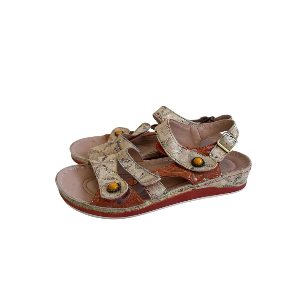 L'ARTISTE Orange Patterned Flat Sandals Size 9 / 39 - Image 3