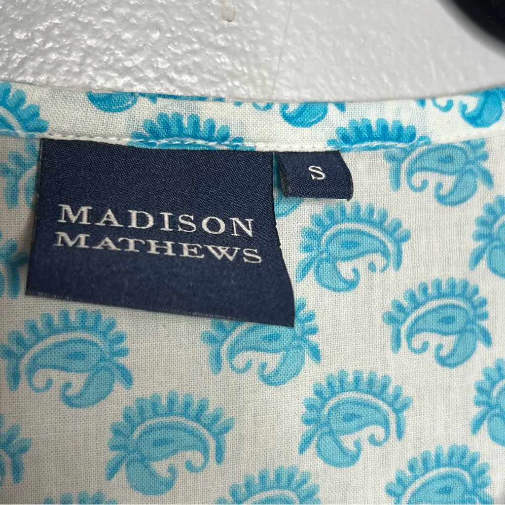 Madison Mathews Blue White Print Cotton Tunic Beach Cover Up Dress Size Small - Image 4