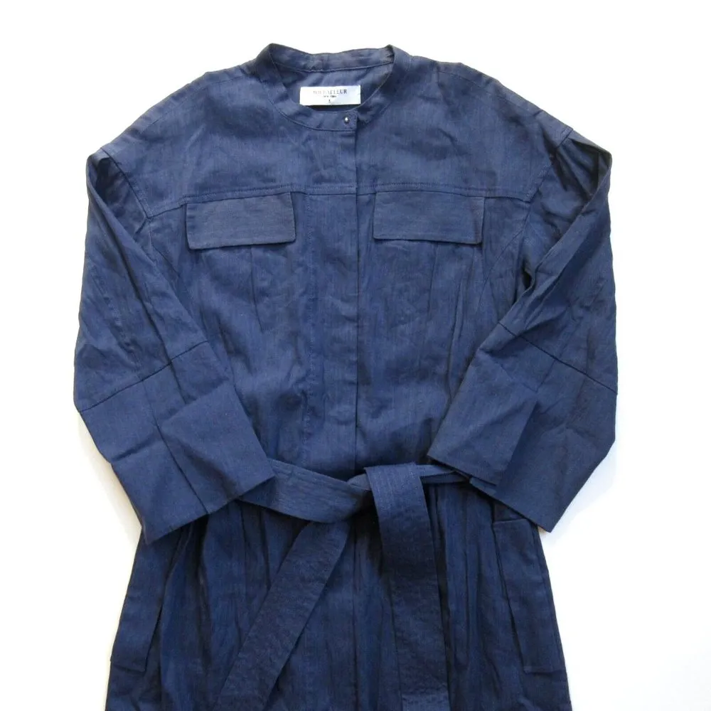 NWT MM. Lafleur Melissa in Blueberry Stretch Linen Belted Shirt Dress 4 $295 - Image 4