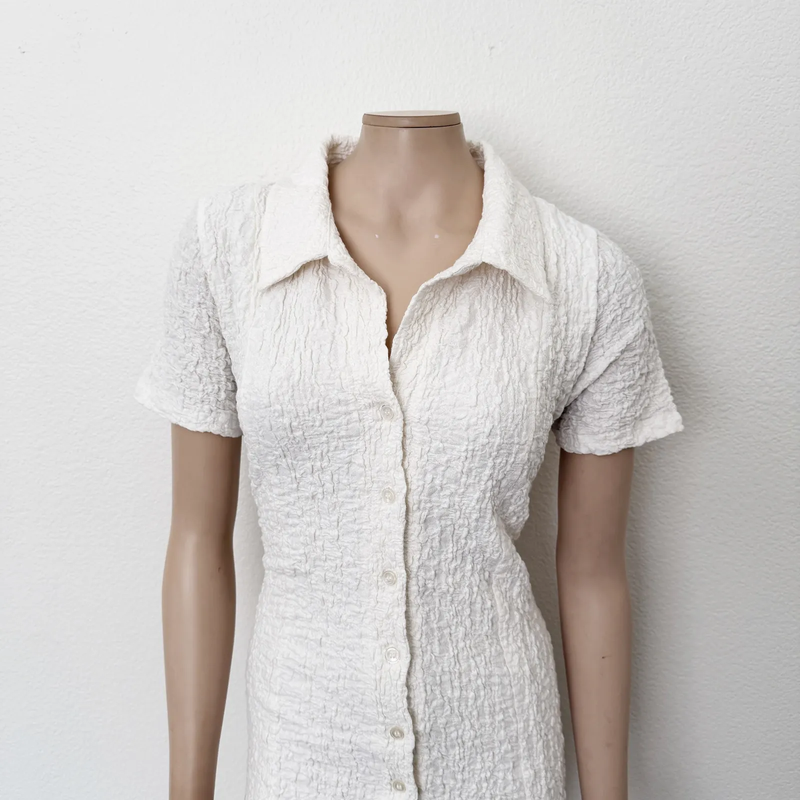 [Anthropologie] White Textured Collared Short Sleeve Midi Shirt Dress NWT Large - Image 4