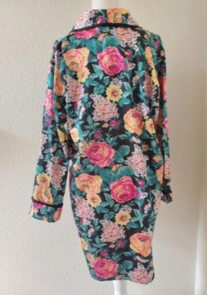 VTG Kathryn Floral Button Down Satin(?) PJ Nightshirt Long Sleeve Top Wo… Size M - Image 2
