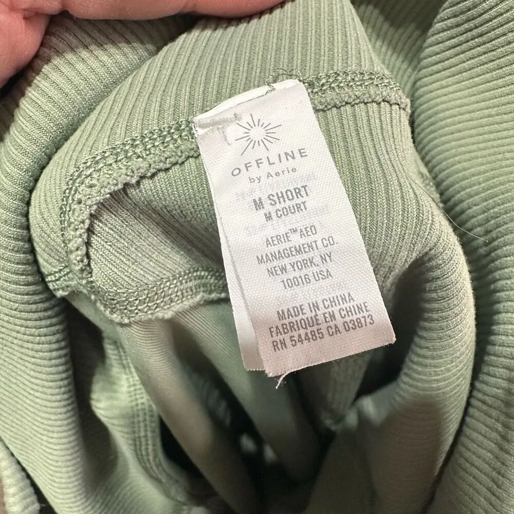 Aerie Offline Goals 7/8 Hi-Rise‎ Green Leggings Ribbed Textured Size Medium - Image 5