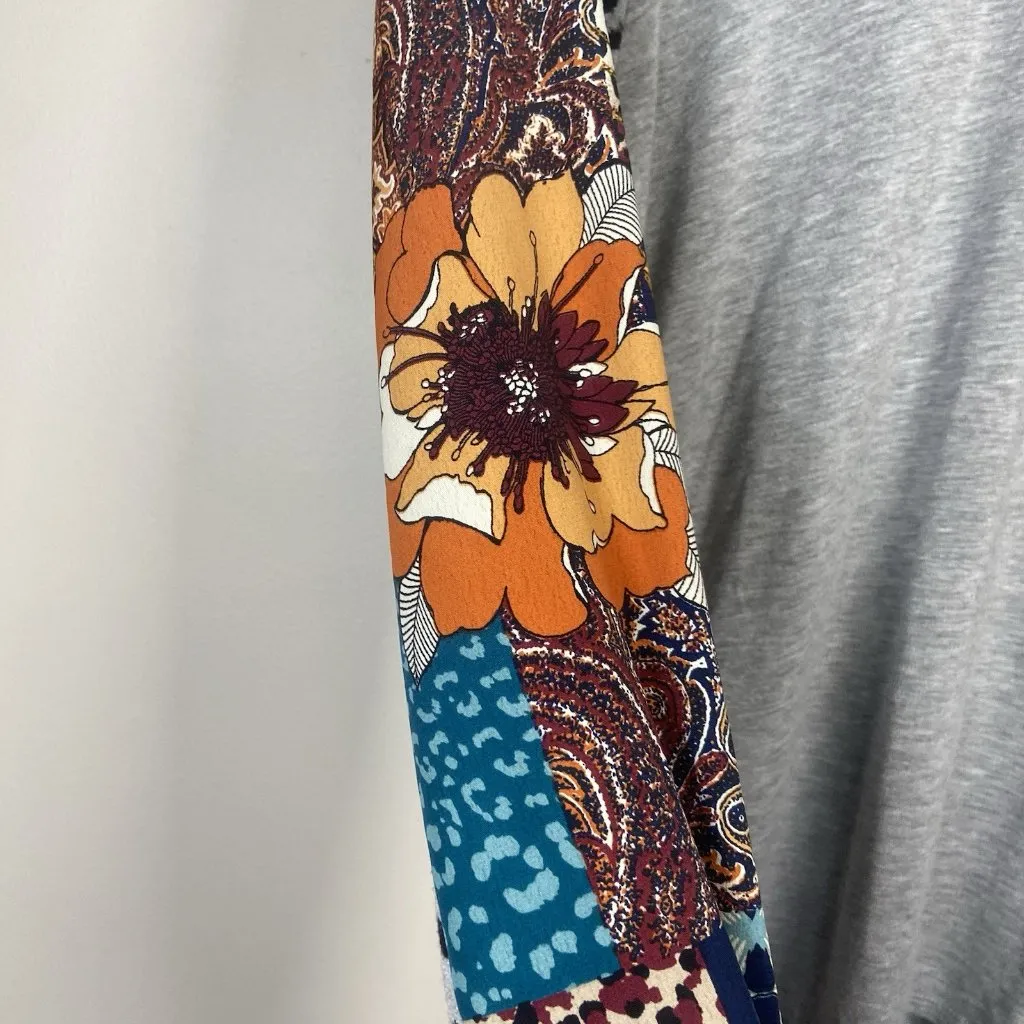 Adora Long Sleeve Top Blouse Cheetah Floral Print Size S Balloon Sleeve Boutique Gray - Image 3