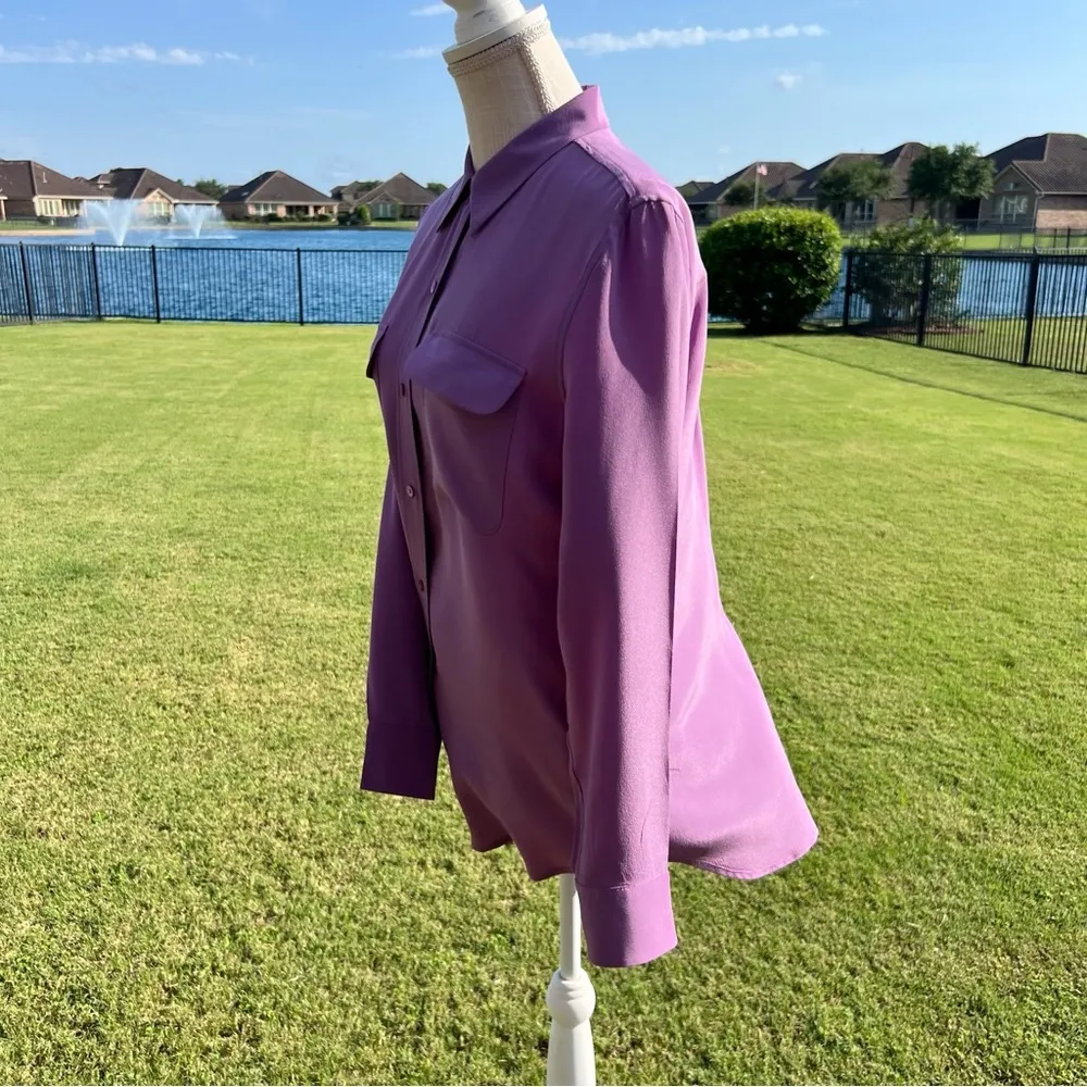 Equipment Purple Long Sleeve Silk Button-Up Shirt - Image 6