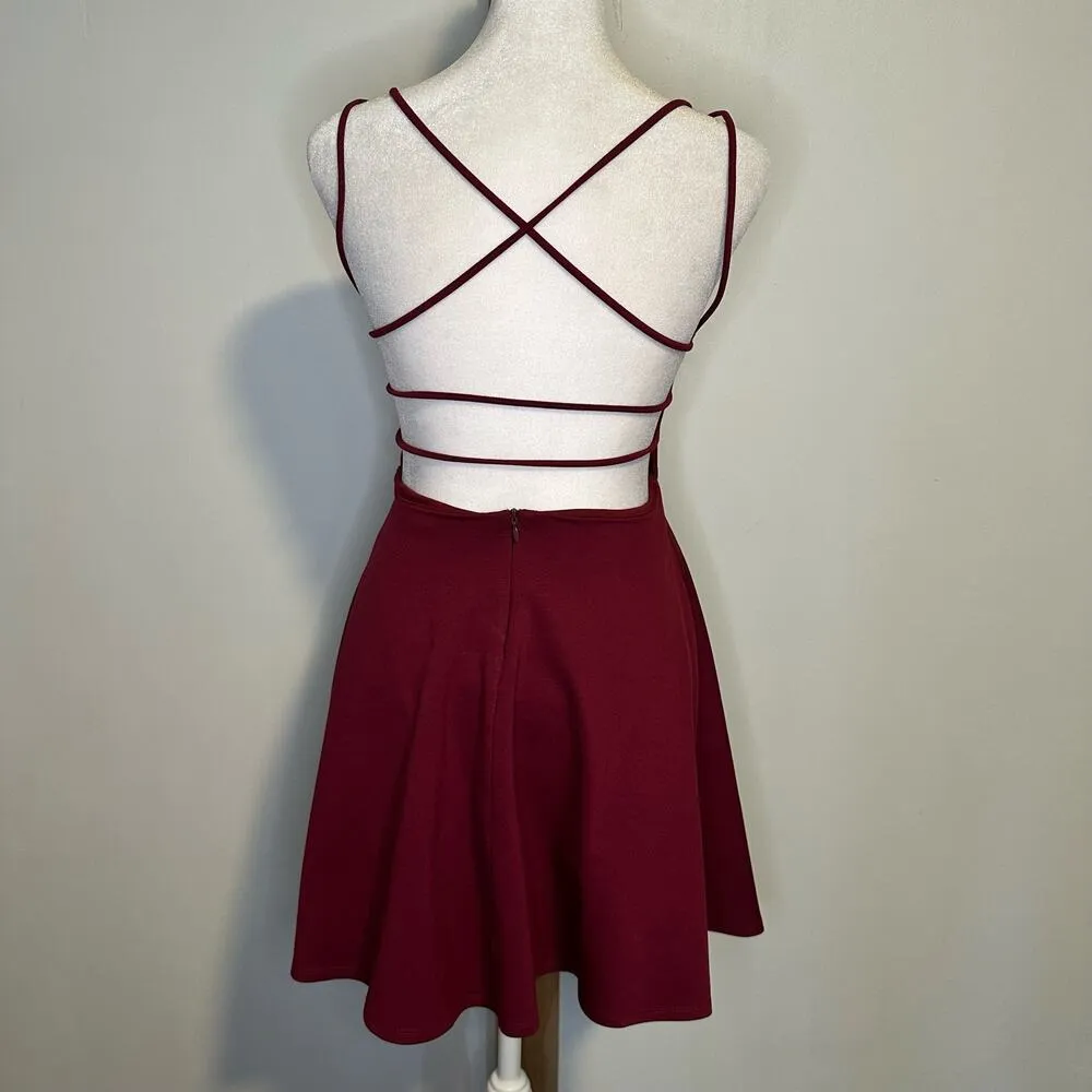 Lulu's Believe in Love maroon strappy open-back fit & flare mini dress size S - Image 4