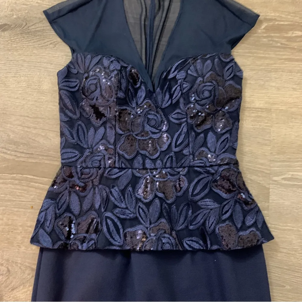 Terani Couture Sequin Peplum Navy Blue Dress Size 4 - Image 12