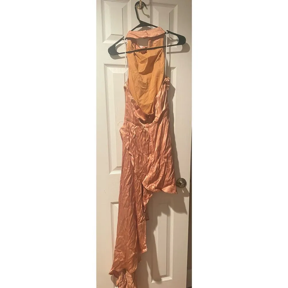 Elliott Lambent Halter silky fabric, cowl neck, asymmetrically draped skirt A29 Tan Size L - Image 5
