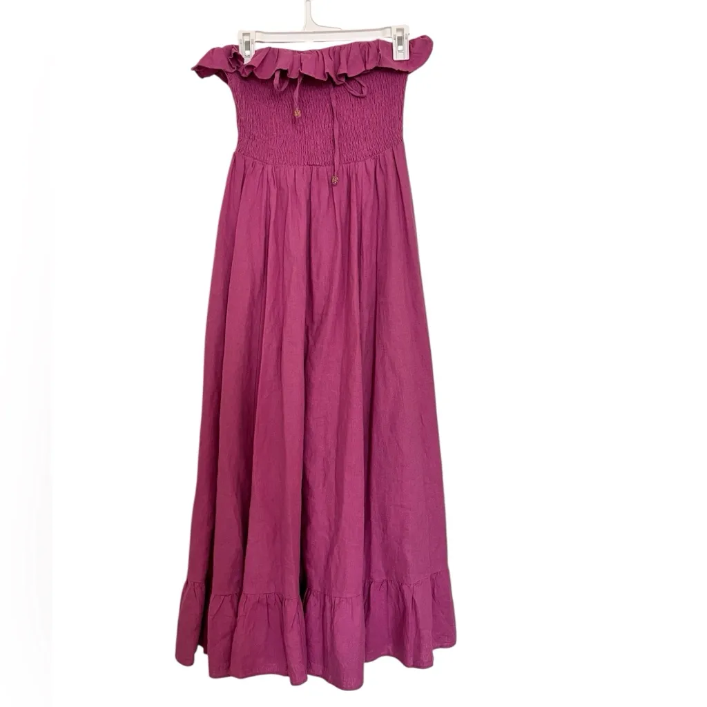 Free People Lush Life Linen Strapless Midi Dress Purple Opera Mauve Small - Image 3