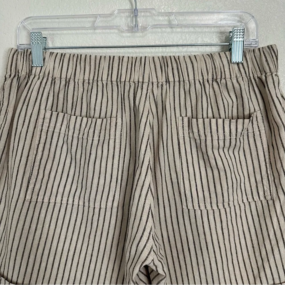 Just Living Linen Blend Tan Gray Striped Pull On Shorts, Sz Medium - Image 6