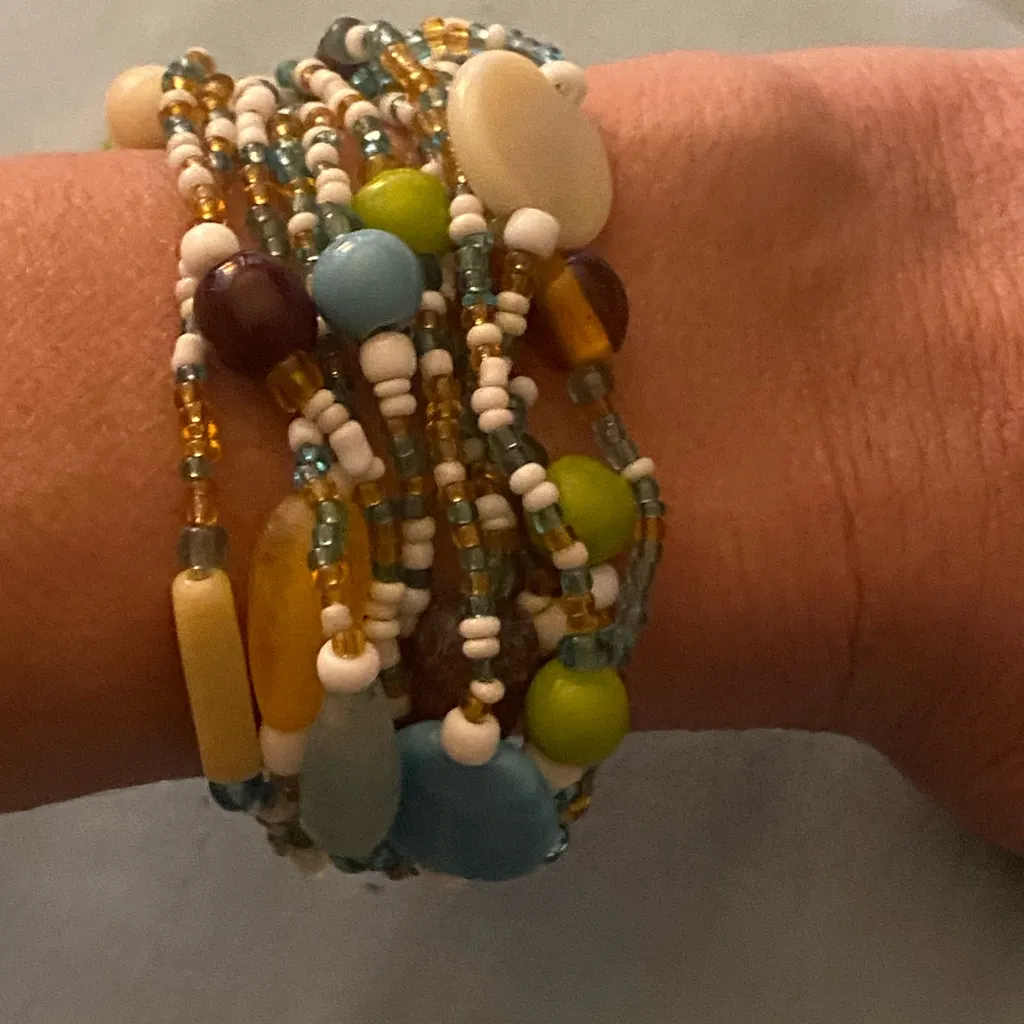 8” Boho Bracelet Beaded Multi Strand Multicolor Bohemian Brown Blue Green - Image 7