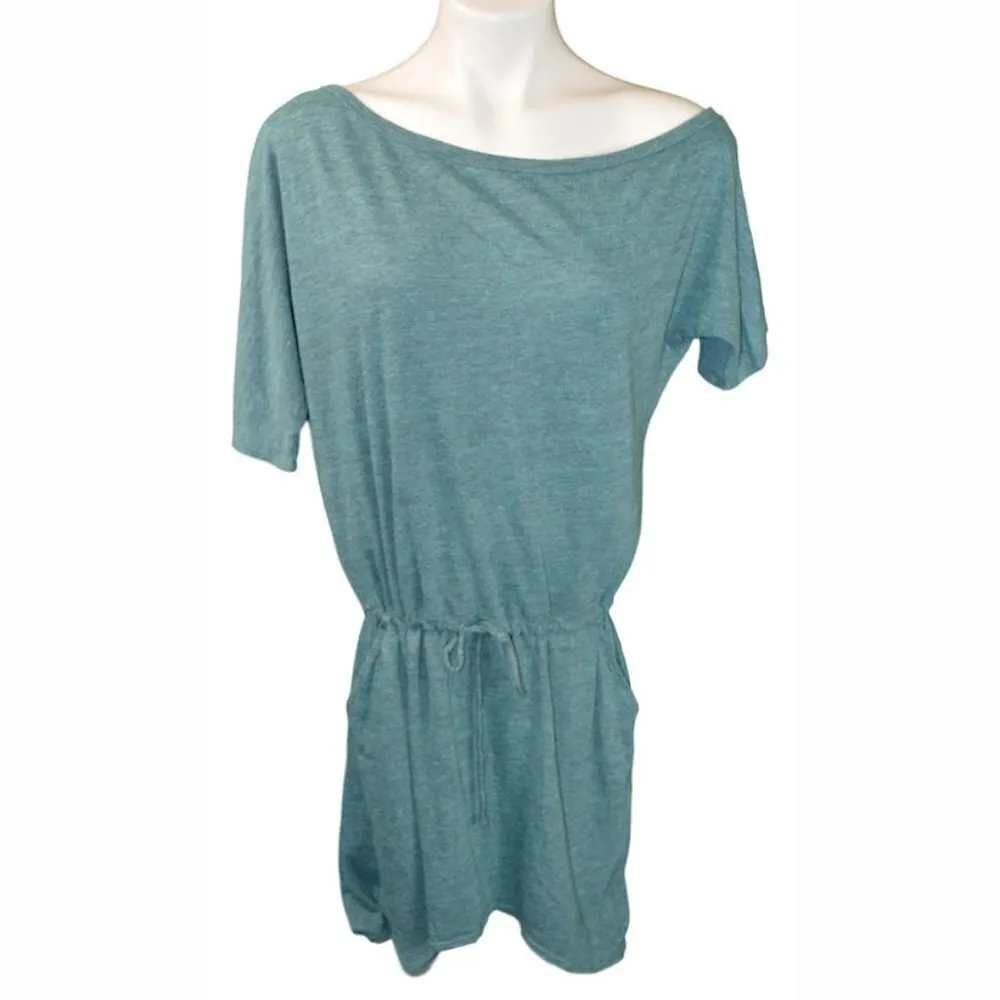 Chaser Green T-Shirt Dress S NWT Soft Knit Drawstring Waist Pockets - Image 2