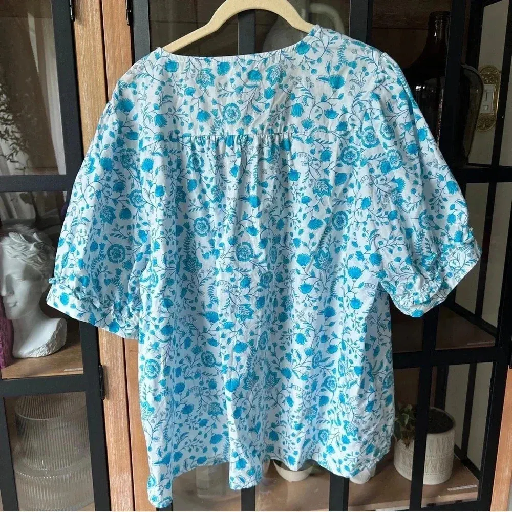 Draper James blouse plus size toile floral short sleeves ruffles top poplin XXL - Image 3