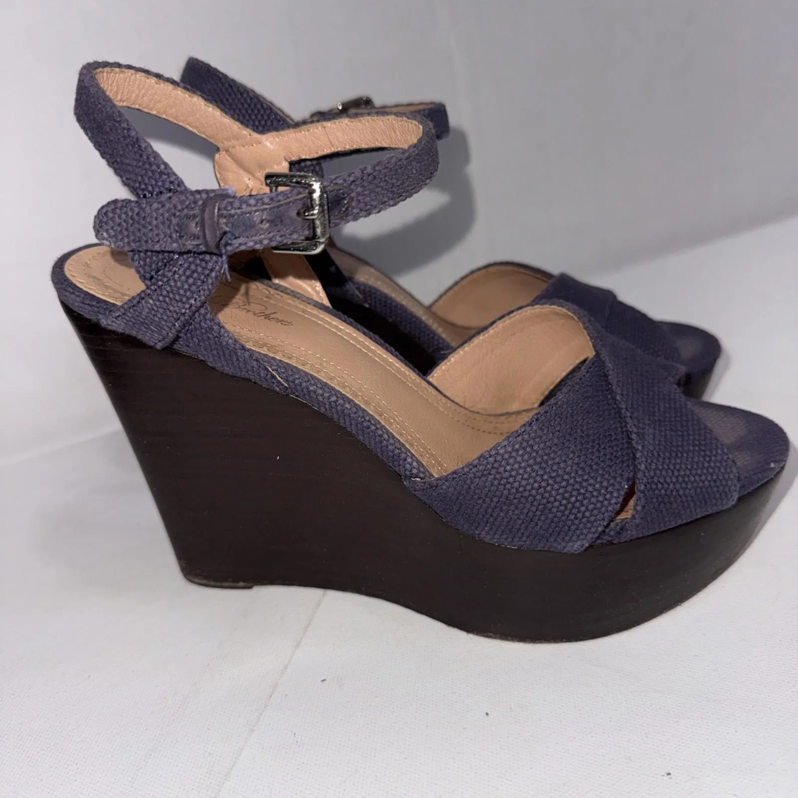Brooks Brothers Minimalist Blue Classic Preppy Designer Platform Wedges Sandals - Image 4