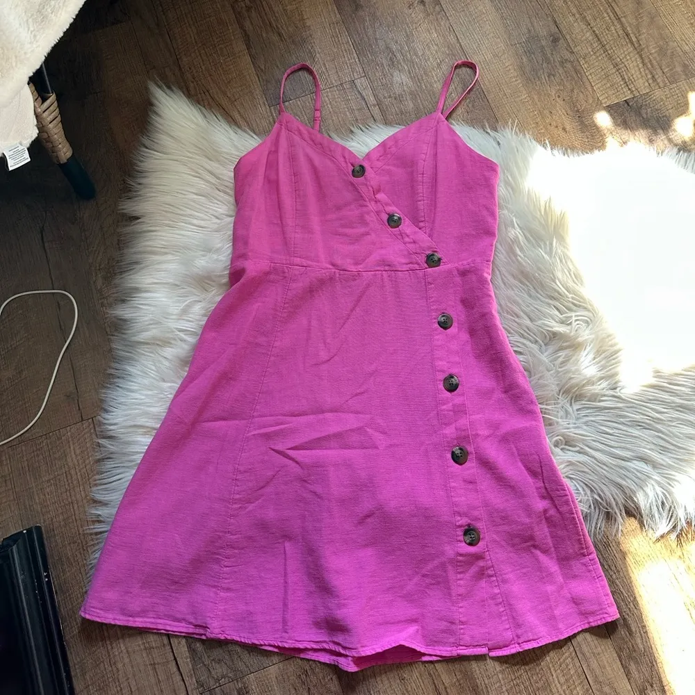 AMERICAN EAGLE Sleeveless Button Down Mini Dress In Bright Pink - Image 2