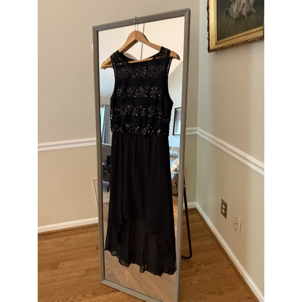 Bisou Bisou Black Sleeveless Sequined High Low Cocktail‎ Women's Dress Size 8 - Image 2