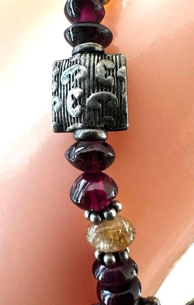 Sterling Silver Garnet & Amber Beaded Bracelet - Image 7